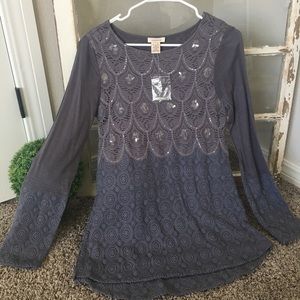 Sundance crochet/embroidered long sleeve shirt